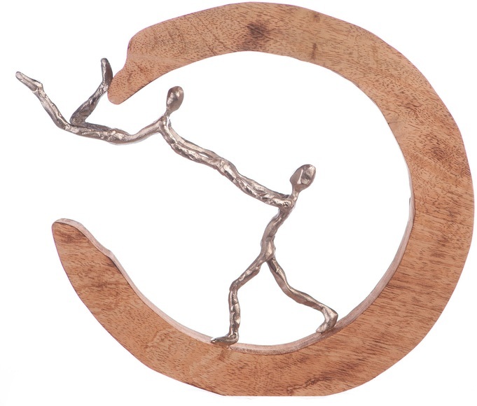 GILDE Dekofigur »Skulptur Parents Love, silberfarben/natur«, Dekoobjekt, Höhe 32, handgefertigt, aus Metall und Holz, Wohnzimmer