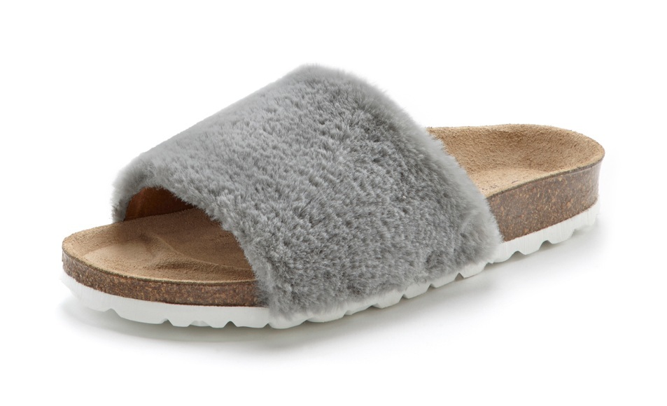 LASCANA Pantolette, Hausschuh mit bequemem Korkfussbett und modischem Fellimitat
