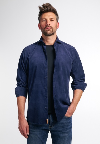 ETERNA LANGARM HEMD REGULAR FIT UPCYCLING SHIRT CORD JEANSBLAU