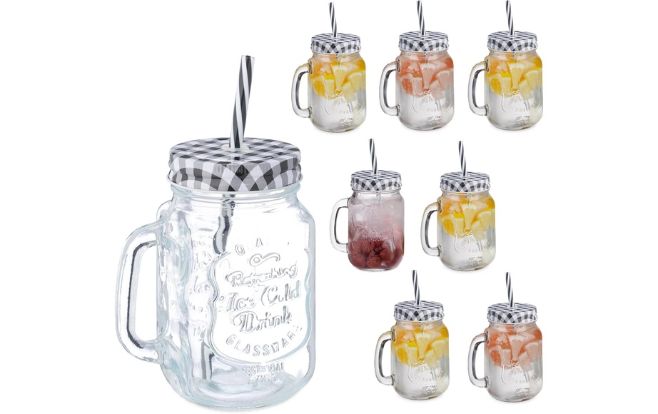 relaxdays Gläser-Set »Summer 500 ml, 8 Stück, Schwarz/Transparent/Weiss«