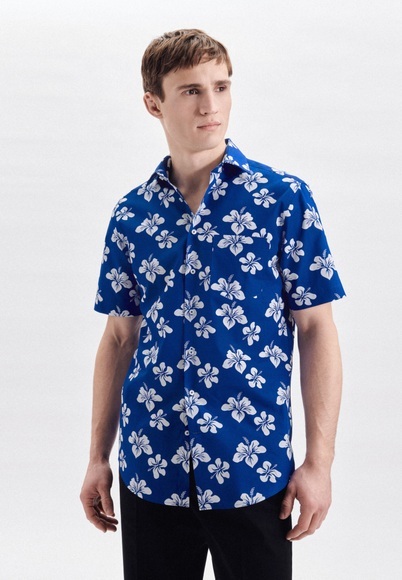 Business Hemd Regular Fit Kurzarm Floral Herren Blau 39