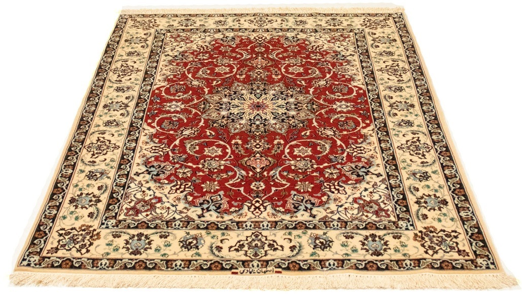 morgenland Teppich »Isfahan Teppich handgeknüpft rot«, rechteckig, 7 mm Höhe, handgeknüpft
