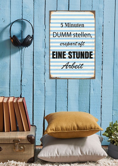 queence Metallbild »Arbeitssparend«, Schriftzüge, (1 St.), Stahlschilder