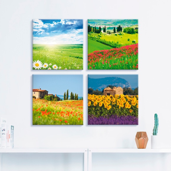 Artland Leinwandbild »Gänseblume Zypressen Mohn Lavendel«