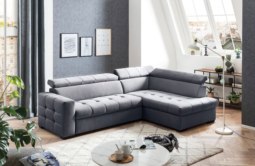 exxpo - sofa fashion Ecksofa, Steppung im Sitzbereich, Wahlweise mit Bettfunktion und Bettkasten, inklusive 3 verstellbaren Kopfstützen