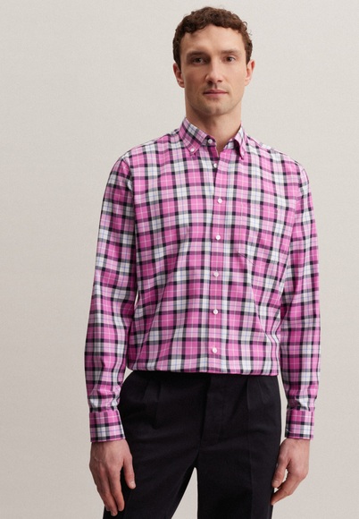 Business Hemd Regular Fit Langarm Karo Herren Pink 40