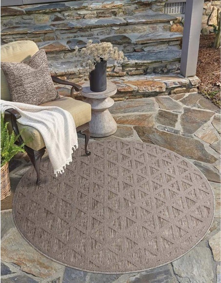 Carpet City Teppich »Santorini«, rund, 5 mm Höhe, 3D-Effekt, für Wohnzimmer, Flur, Küche, Wintergarten, Balkon, Wetterfest & UV-beständig