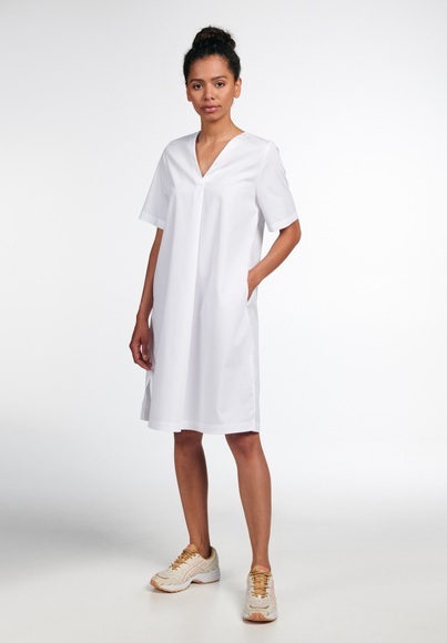 ETERNA KURZARM BLUSENKLEID MODERN CLASSIC POPELINE WEISS UNIFARBEN