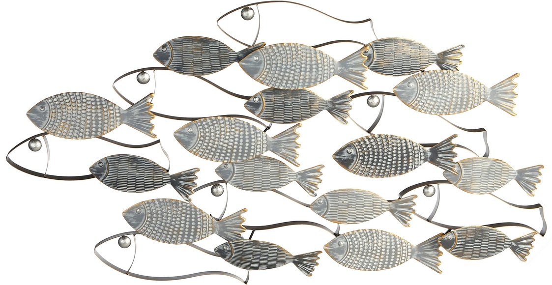 GILDE Wanddekoobjekt »Wandrelief Pesce grau/schwarz/goldfarben«, Wanddeko, aus Metall, Fischschwarm, maritim, Wohnzimmer