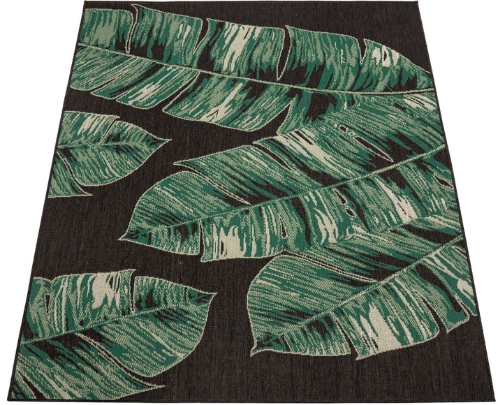 Paco Home Teppich »Ostende 553«, rechteckig, 4 mm Höhe, Flachgewebe, Motiv Palmenblätter, In- und Outdoor geeignet, Wohnzimmer