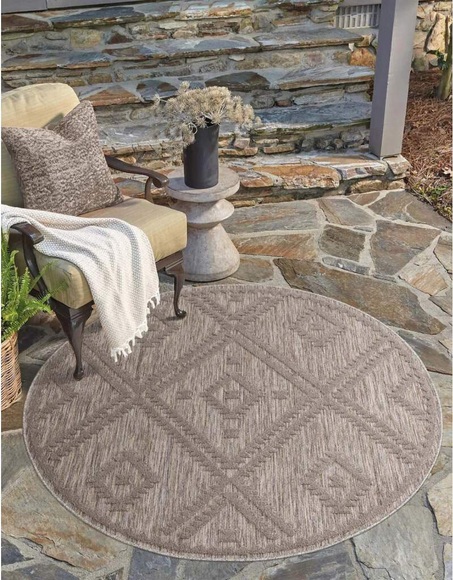 Carpet City Teppich »Santorini«, rund, 5 mm Höhe, 3D-Effekt, für Wohnzimmer, Flur, Küche, Wintergarten, Balkon, Wetterfest & UV-beständig