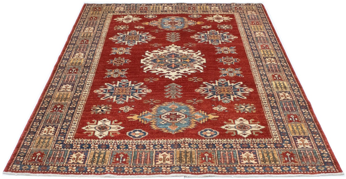morgenland Wollteppich »Kazak Teppich handgeknüpft rot«, rechteckig, 7 mm Höhe