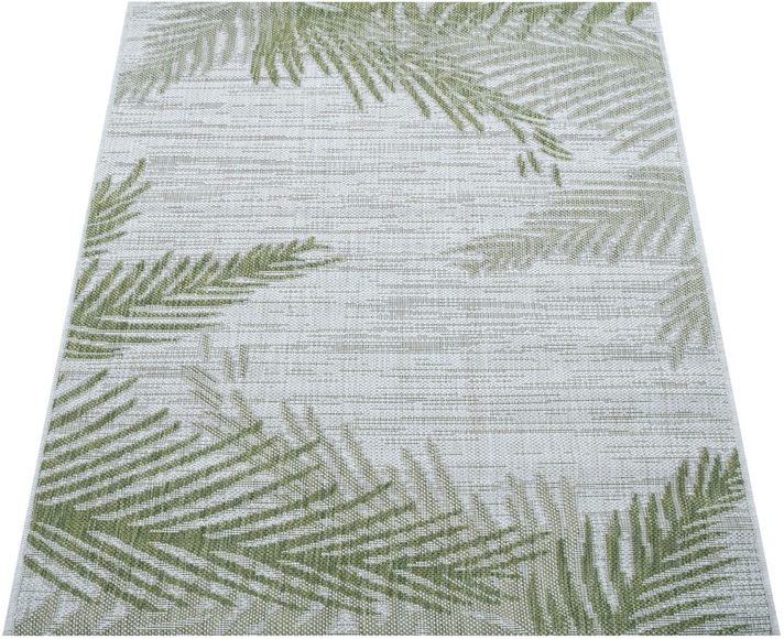 Paco Home Teppich »Kuba 126«, rechteckig, 4 mm Höhe, Flachgewebe, Motiv Blätter, In- und Outdoor geeignet, Wohnzimmer