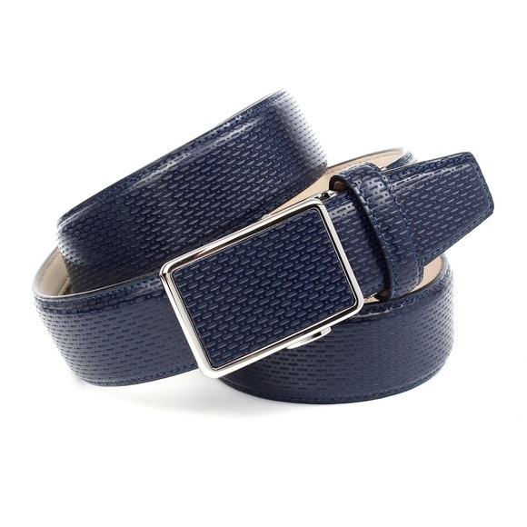 Anthoni Crown Gürtel für blaue Schuhe mit perforiertem Leder