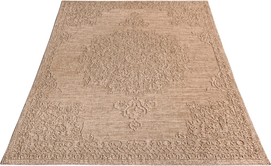 Paco Home Teppich »Rimini 412«, rechteckig, Flachgewebe, Uni Farben, Hoch-Tief Effekt, In- und Outdoor geeignet