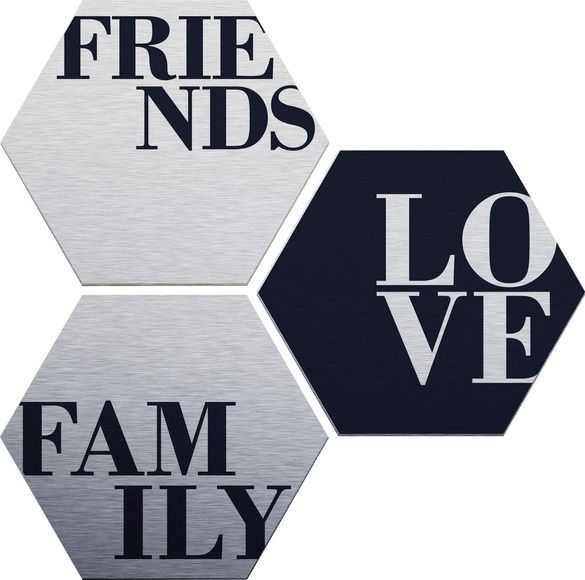 Alu-Dibond-Druck »Love, Friends, Family« (Set)