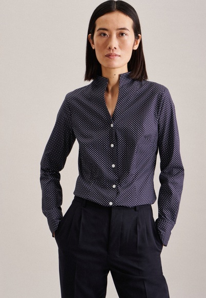 Kelchkragenbluse Druck Langarm Kragen Damen Dunkelblau 40