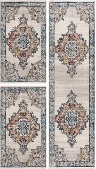 Carpet City Bettumrandung »Novel 8640«, (3 tlg.), mit Fransen, Wohnzimmer, Bettvorleger, Läufer-Set für das Schlafzimmer