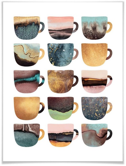 Wall-Art Poster »Kaffeetassen Natur«, Geschirr & Besteck, (1 St.)