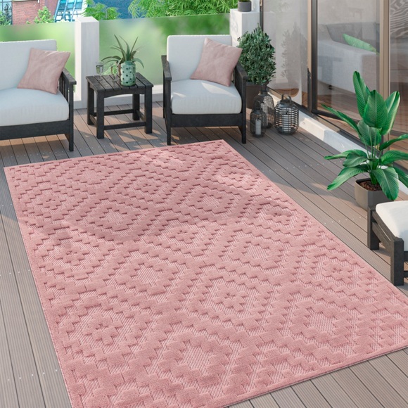 Paco Home Teppich »Livorno 672«, rechteckig, Uni-Farben, Scandi, Rauten Muster, Hoch-Tief Effekt, Outdoor geeignet