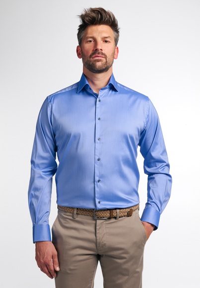 ETERNA LANGARM HEMD MODERN FIT PERFORMANCE SHIRT STRETCH MITTELBLAU