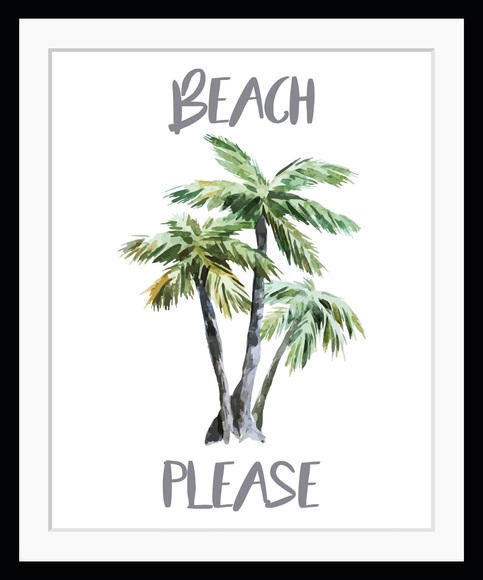 queence Bild »BEACH PLEASE«, Palmen, gerahmt, Schriftzug, Palmen