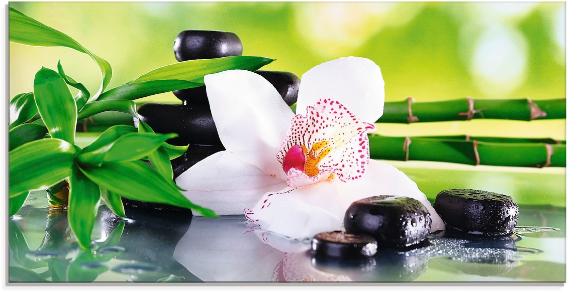Artland Glasbild »Spa Steine Bambus Zweige Orchidee«