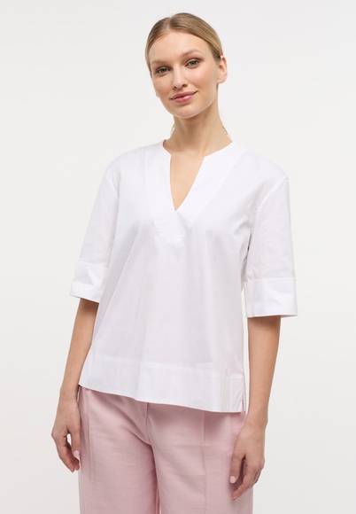 KURZARM BLUSE 1863 BY ETERNA - PREMIUM POPELINE WEISS UNIFARBEN