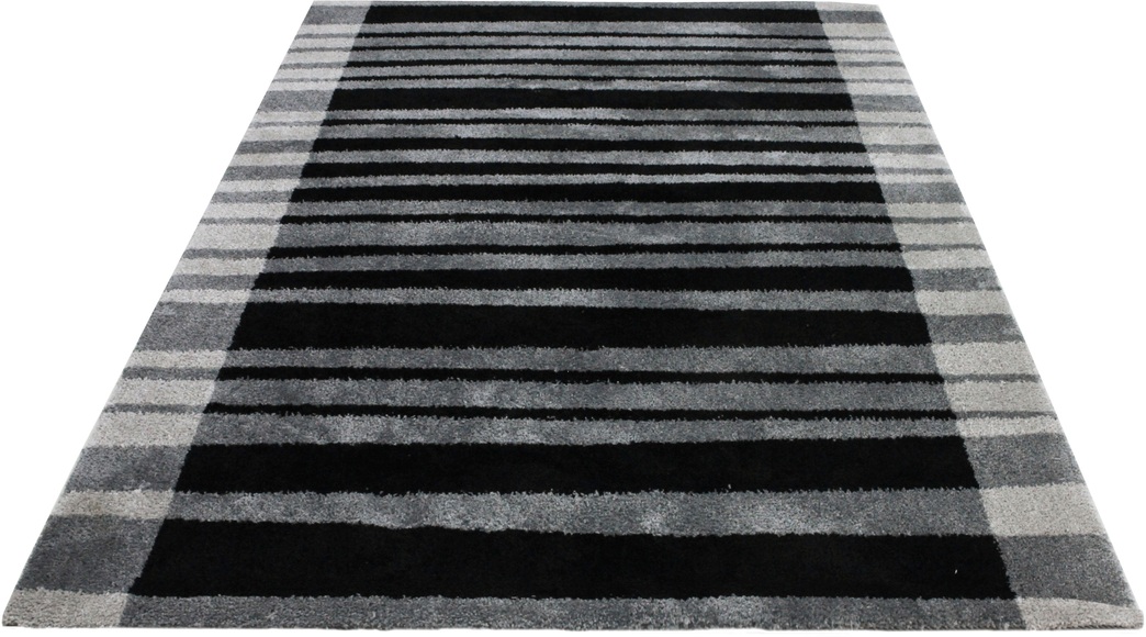 Bruno Banani Hochflor-Teppich »Cameo-Bordüre«, rechteckig, 27 mm Höhe, gestreiftes Muster, weicher Flor, angenehme Haptik, mit Bordüre, idealer Teppich für Wohnzimmer & Schlafzimmer