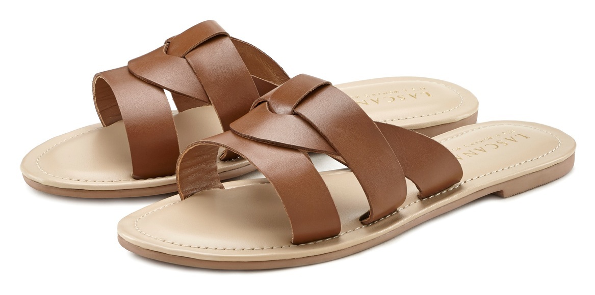 LASCANA Pantolette, aus Leder mit raffiniertem Band