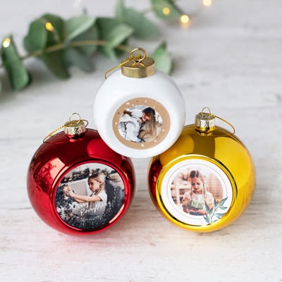 Weihnachtskugeln mit Foto personalisiert. Weiss (2er Set)