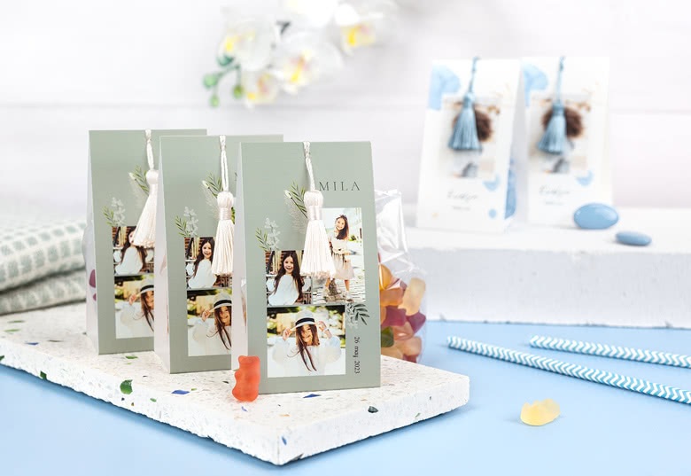 Set Geschenktüten mit silberblaufarbener Quaste - 12 Stk.
