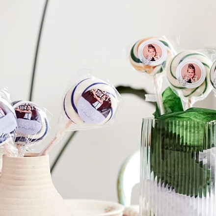 Blaue Lutscher mit Fotoaufkleber personalisiert - 12 Stk.
