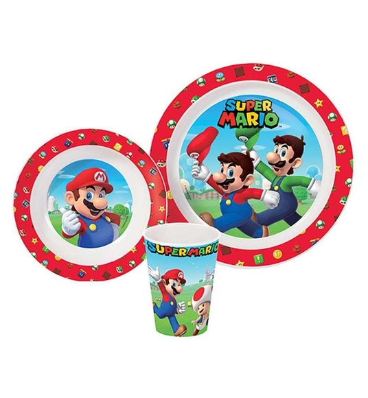 Super Mario Geschirr-Set 3tlg. Teller, Schüssel und Becher 260ml
