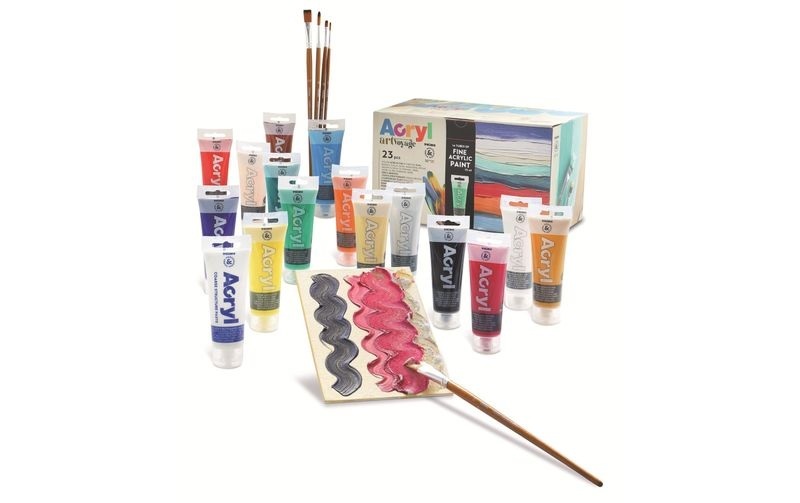 Primo Acrylic Künstlerset 16x75ml - 75 ml,15 Farben,1 Strukturpaste, 5Pinseln