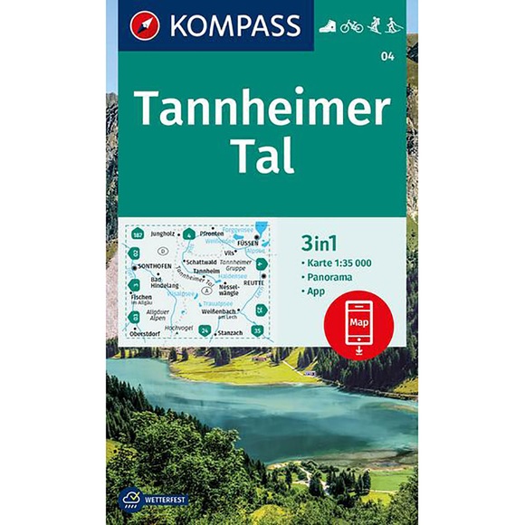 KOMPASS Wanderkarte Tannheimer Tal - 3in1 Wanderkarte 1:35000 mit Panorama inklusive Karte zur offline Verwendung in der KOMPASS-App. Fahrradfahren. Skitouren. Langlaufen.
