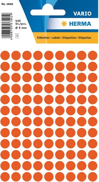 HERMA Vielzwecketiketten Ø 8 mm rund rot Papier matt 540 St.