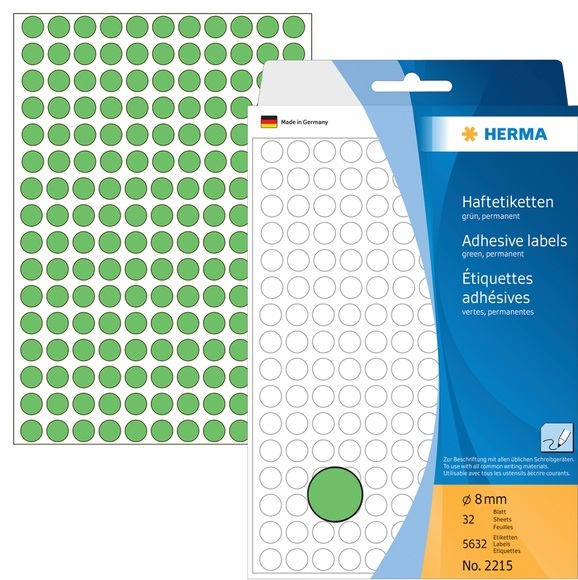 HERMA Vielzwecketiketten/Farbpunkte Ø 8 mm rund grün Papier matt Handbeschriftung 5632 St.