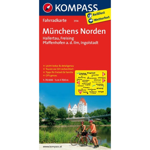 KOMPASS Fahrradkarte Münchens Norden, Hallertau, Freising, Pfaffenhofen a. d. Ilm, Ingolstadt