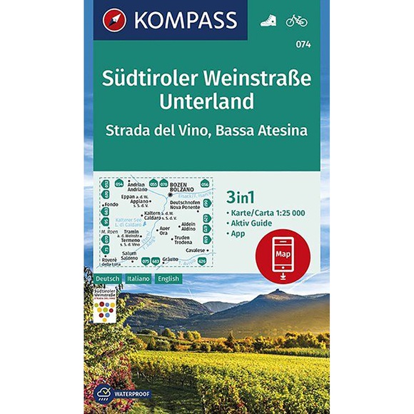 KOMPASS Wanderkarte Südtiroler Weinstraße, Unterland, Strada del Vino, Bassa Atesina