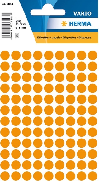 HERMA Vielzwecketiketten Ø 8 mm rund leuchtorange Papier matt 540 St.