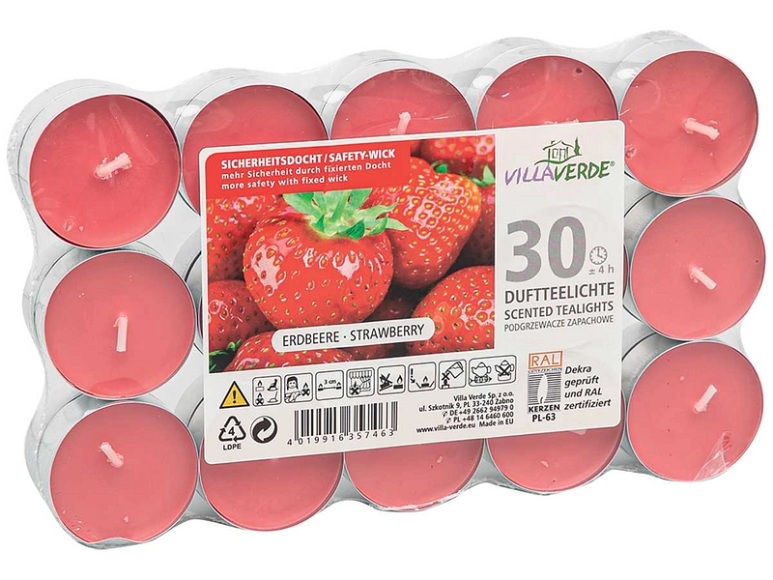 Kerze Teelicht 30 TEE LIGHT Erdbeere