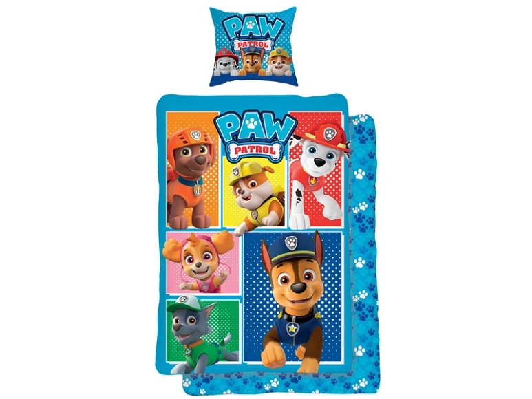 Bettwäsche Paw Patrol mit den beliebten Hundewelpen auf blauem Hintergrund