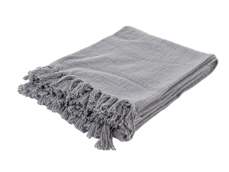 Decke FRINGEES 130x170cm grau unifarben