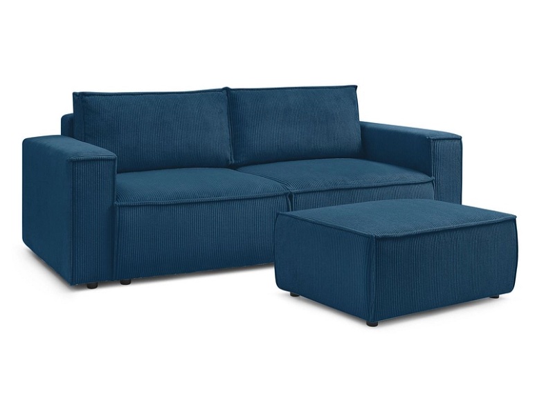 3er Sofa BOBOCHIC NIHAD Cord-Stoff dunkelblau