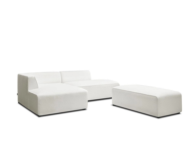 Ecksofa BOBOCHIC MEGEVE Boucle-Stoff weiss