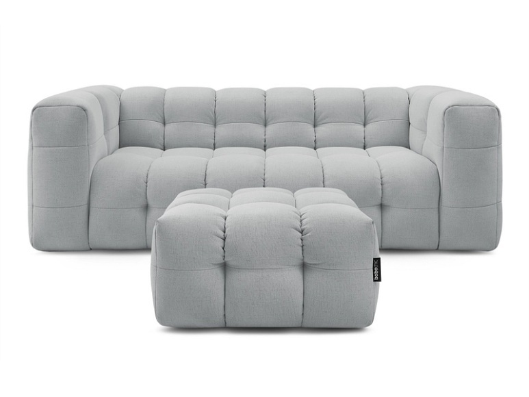 3er Sofa mit Hocker BOBOCHIC CLOUD Stoff hellgrau
