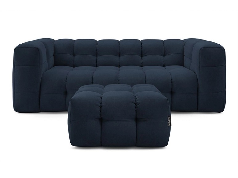 3er Sofa mit Hocker BOBOCHIC CLOUD Stoff dunkelblau
