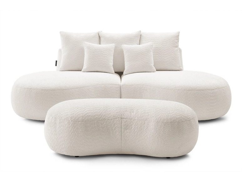 2er + 3er Sofa BOBOCHIC SAINT-GERMAIN Boucle-Stoff weiss