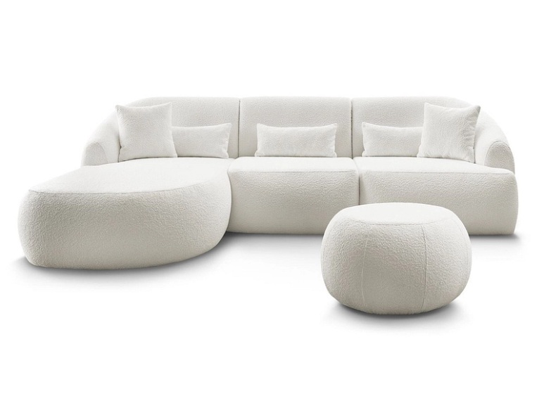 Ecksofa BOBOCHIC ALESIA Boucle-Stoff weiss
